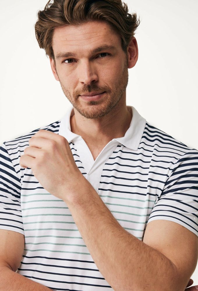 Mexx Fashion Ανδρικό Polo Κοντομάνικο Λευκό με Ρίγες - Image 4