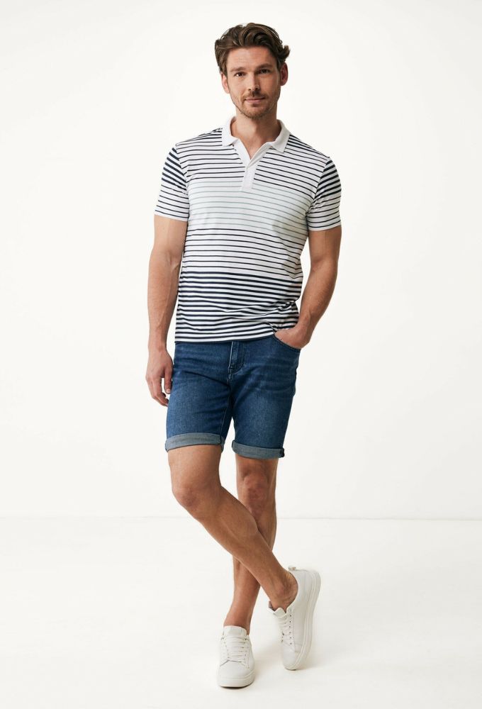 Mexx Fashion Ανδρικό Polo Κοντομάνικο Λευκό με Ρίγες - Image 3