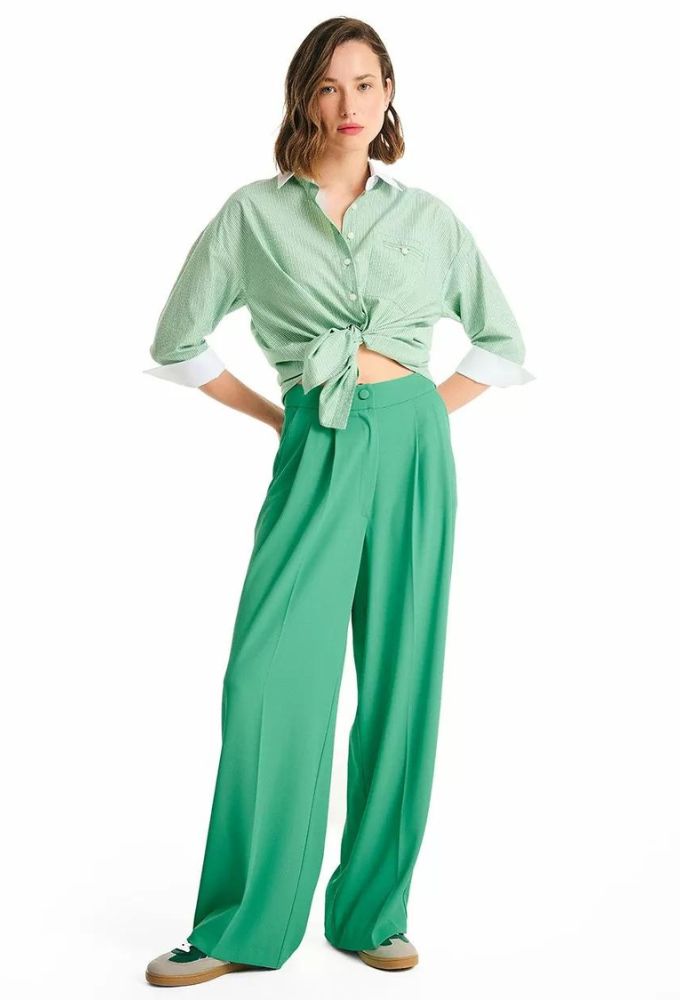 Forel Γυναικεία Παντελόνα Ψηλόμεση Πράσινη με Πιέτες - Image 2