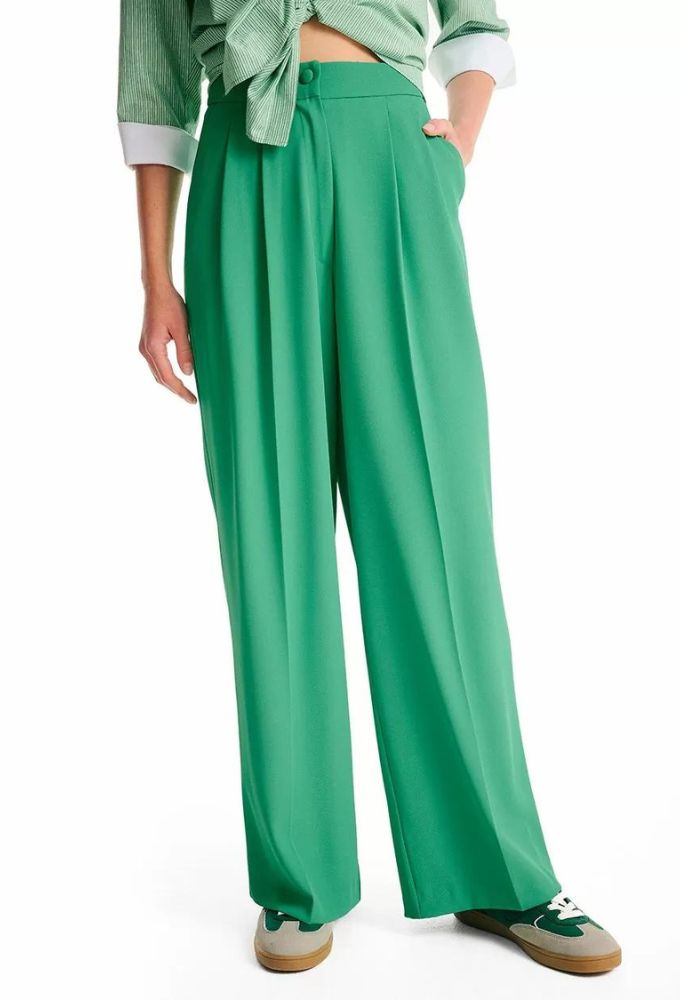 Forel Γυναικεία Παντελόνα Ψηλόμεση Πράσινη με Πιέτες