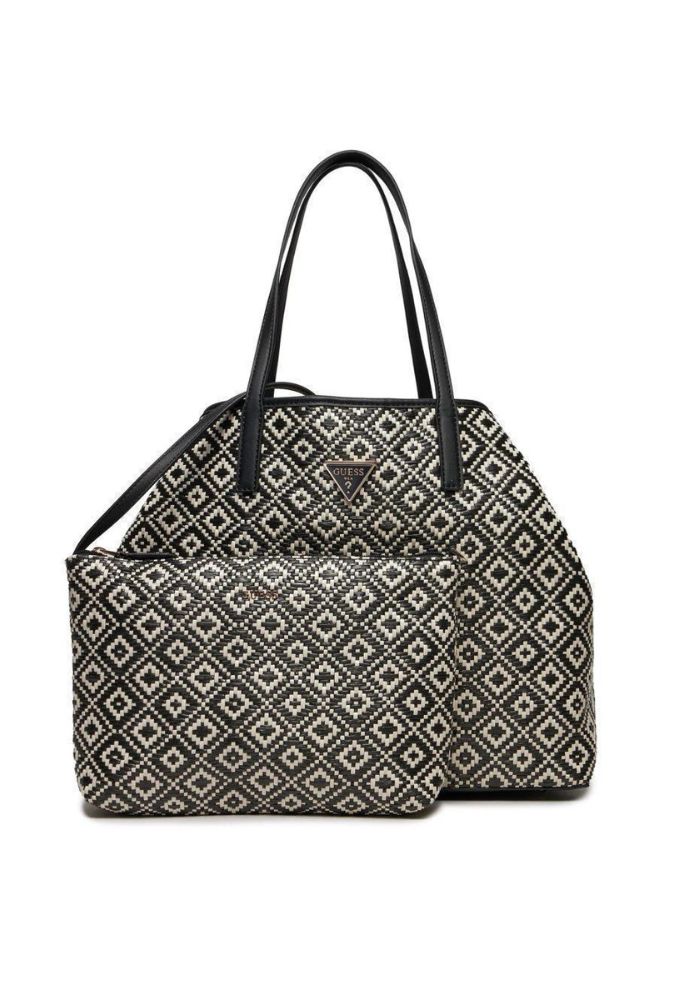 Guess Vikky Γυναικεία Large Tote Τσάντα Μαύρο/Άσπρο - Image 2