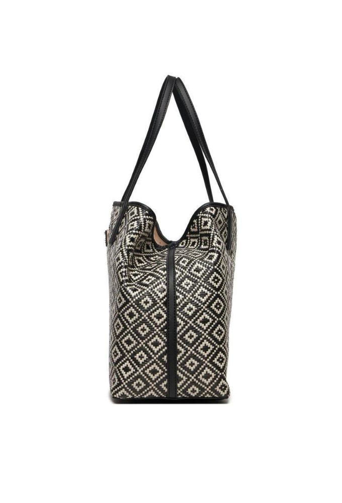 Guess Vikky Γυναικεία Large Tote Τσάντα Μαύρο/Άσπρο - Image 5