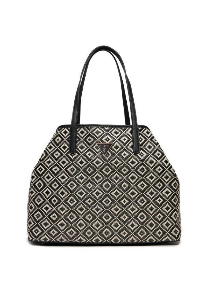 Guess Vikky Γυναικεία Large Tote Τσάντα Μαύρο/Άσπρο