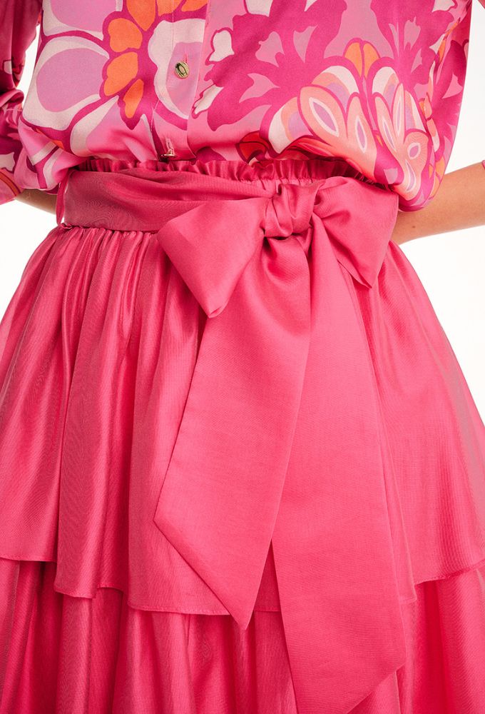 Forel Φούστα Μονόχρωμη Φούξια με Βολάν - Image 2