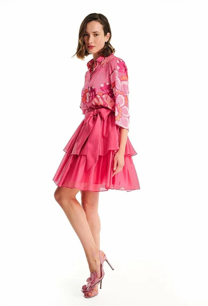 Forel Φούστα Μονόχρωμη Φούξια με Βολάν