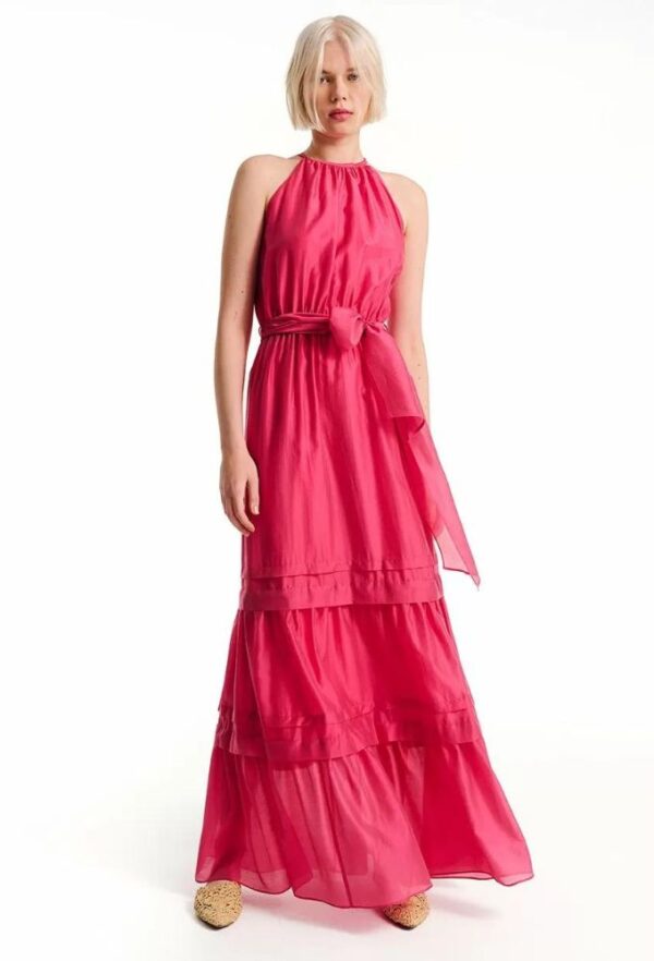 Forel Γυναικείο Φόρεμα Maxi Φούξια με Παρτούς Ώμους