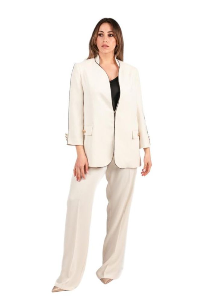 Forel Γυναικείο Ψηλόμεσο Παντελόνι Κρεμ Ίσιας Γραμμής - Image 2