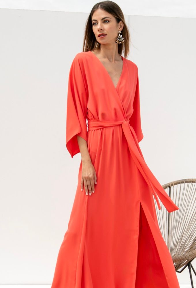 Le Vertige Γυναικείο Maxi Κοραλί Φόρεμα - Image 3