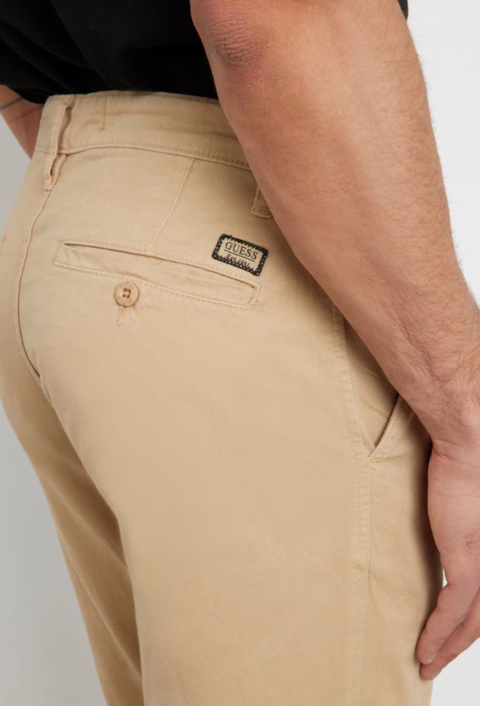 Guess Ανδρικό Παντελόνι Slim Μπεζ με Κανονική Μέση - Image 4