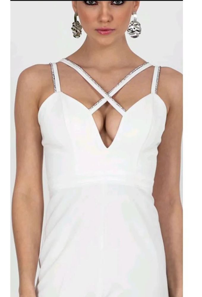 Le Vertige Γυναικεία Ολόσωμη Λευκή Φόρμα Μονόχρωμη με Ράντες - Image 2