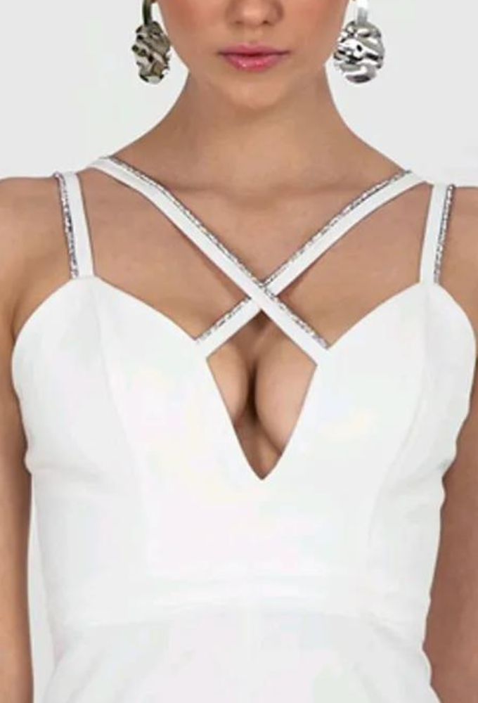 Le Vertige Γυναικεία Ολόσωμη Λευκή Φόρμα Μονόχρωμη με Ράντες - Image 4