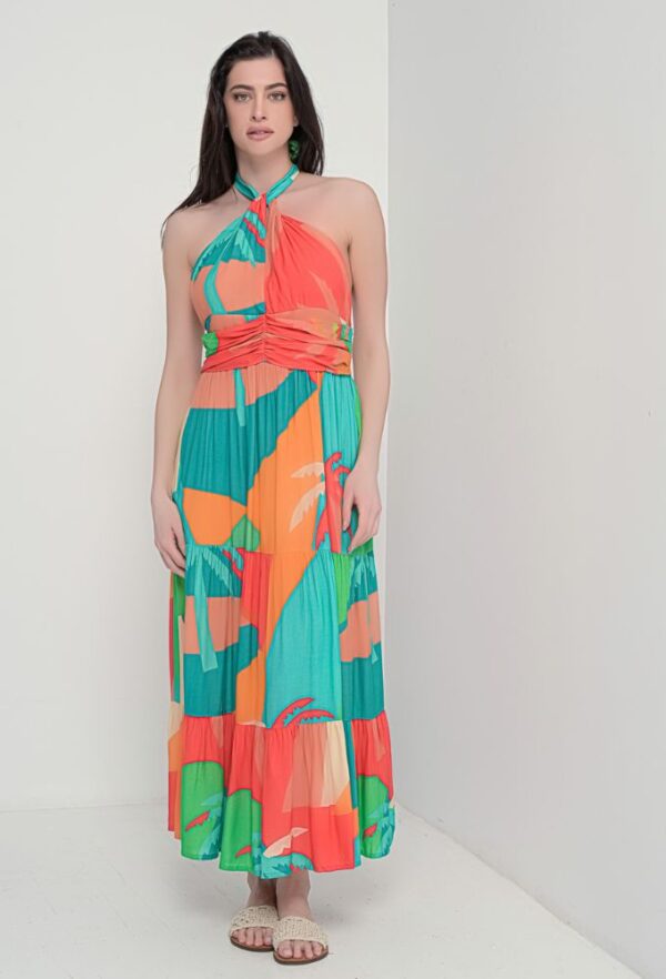 Fullah Sugah Φόρεμα Maxi Εμπριμέ με Κορδέλα στο Λαιμό