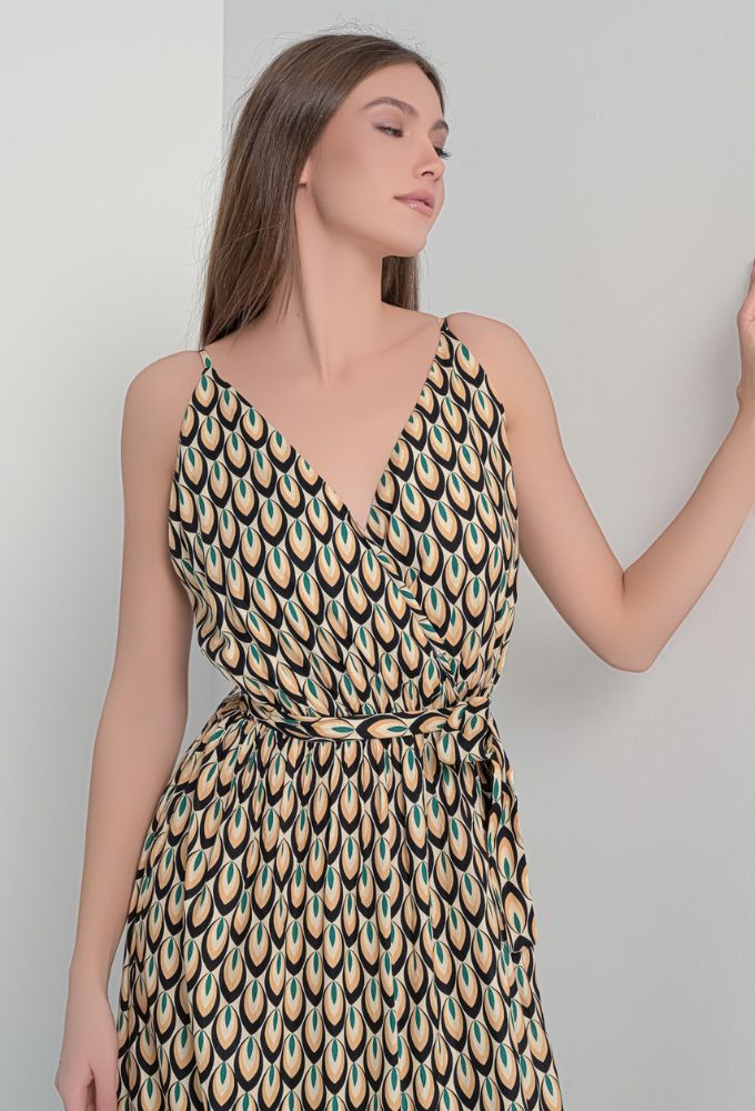 Fullah Sugah Γυναικείο Φόρεμα Maxi Eμπριμέ με Aσορτί Zώνη - Image 4