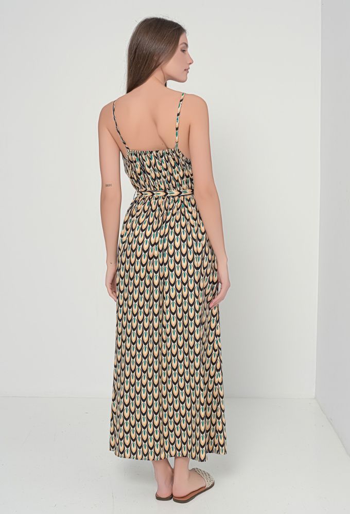 Fullah Sugah Γυναικείο Φόρεμα Maxi Eμπριμέ με Aσορτί Zώνη - Image 2