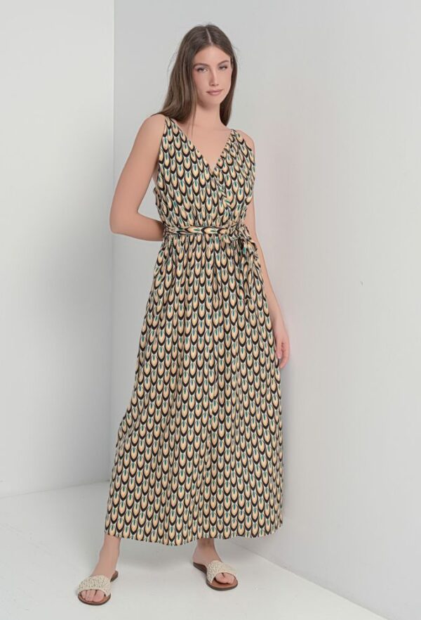 Fullah Sugah Γυναικείο Φόρεμα Maxi Eμπριμέ με Aσορτί Zώνη