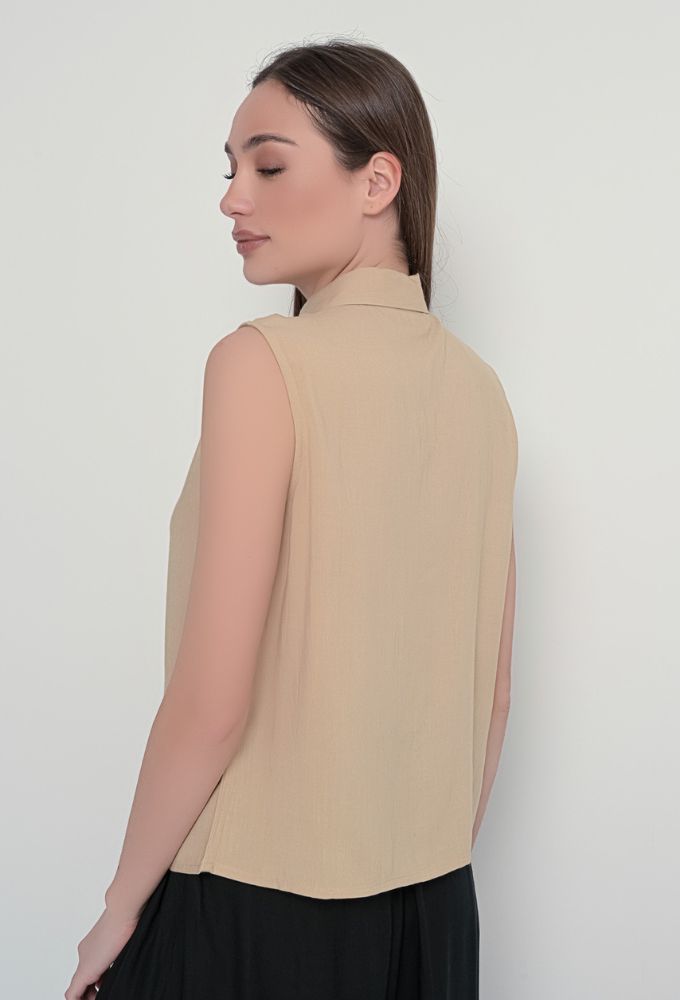 Fullah Sugah Πουκάμισο Αμάνικο Μονόχρωμο Μπεζ - Image 2