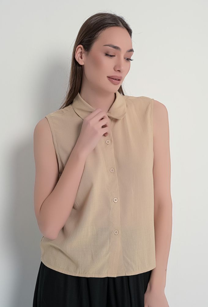 Fullah Sugah Πουκάμισο Αμάνικο Μονόχρωμο Μπεζ