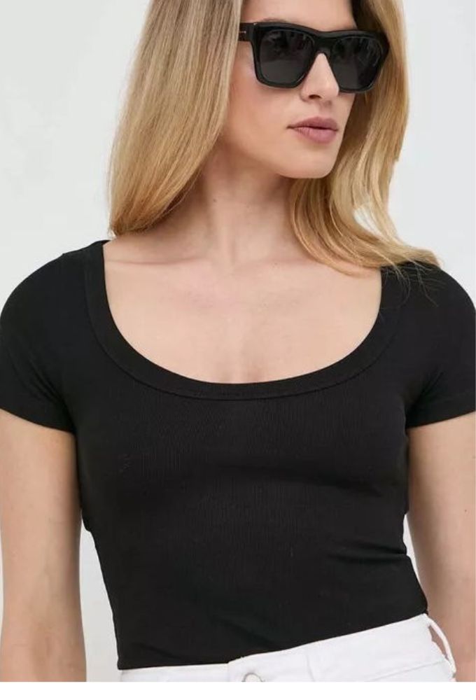 Guess Κοντομάνικη Γυναικεία Μπλούζα Καλοκαιρινή Μαύρη - Image 2