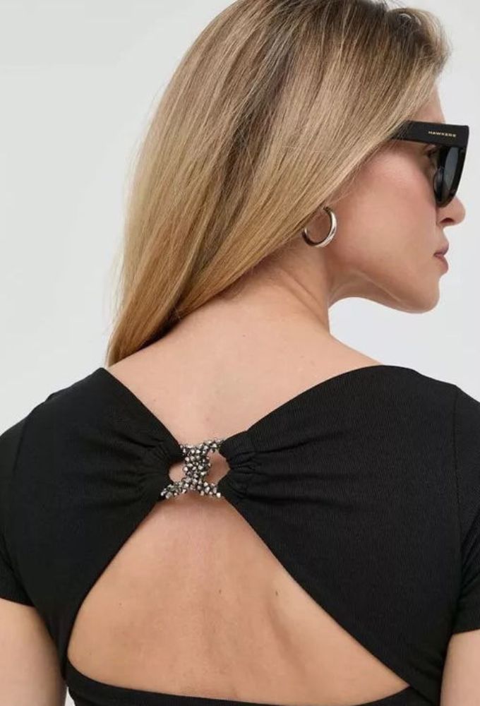 Guess Κοντομάνικη Γυναικεία Μπλούζα Καλοκαιρινή Μαύρη - Image 4