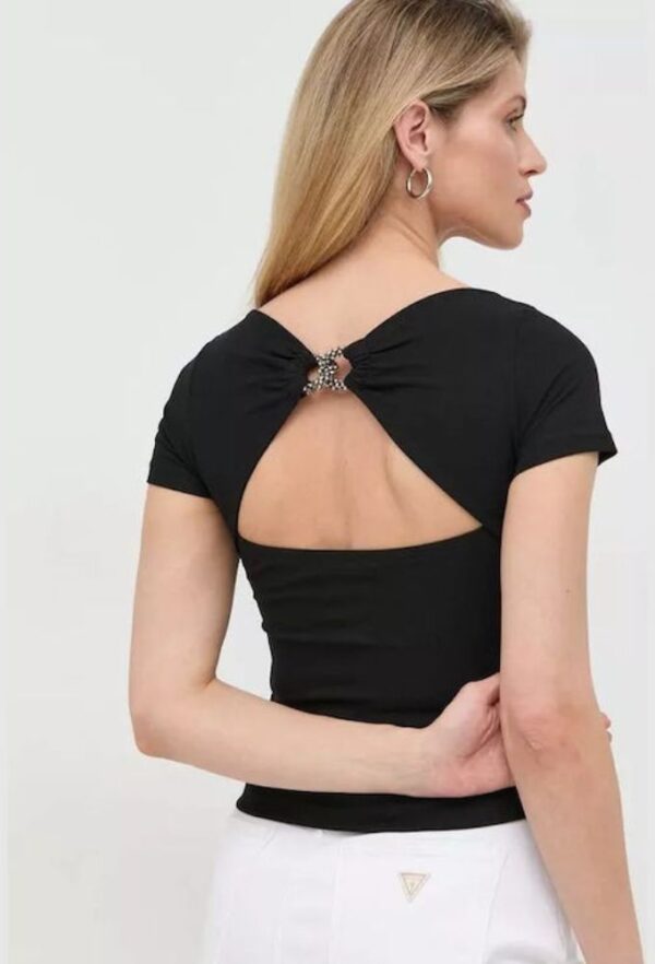 Guess Κοντομάνικη Γυναικεία Μπλούζα Καλοκαιρινή Μαύρη