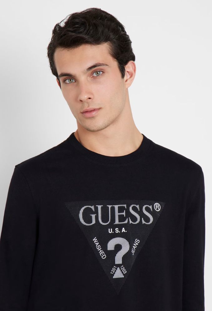 Guess Ανδρικό T-shirt Μαύρο με Τριγωνικό Λογότυπο - Image 3