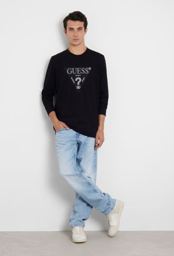 Guess Ανδρικό T-shirt Μαύρο με Τριγωνικό Λογότυπο - Image 2