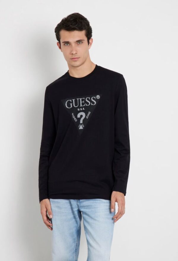 Guess Ανδρικό T-shirt Μαύρο με Τριγωνικό Λογότυπο