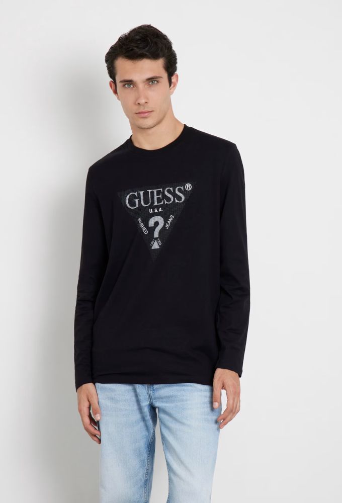Guess Ανδρικό T-shirt Μαύρο με Τριγωνικό Λογότυπο