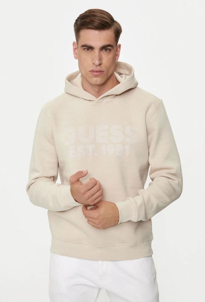 Guess Ανδρικό Φούτερ με Κουκούλα Μπεζ