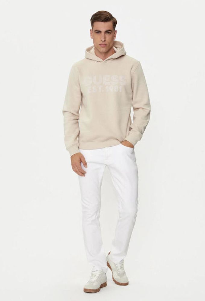 Guess Ανδρικό Φούτερ με Κουκούλα Μπεζ - Image 3