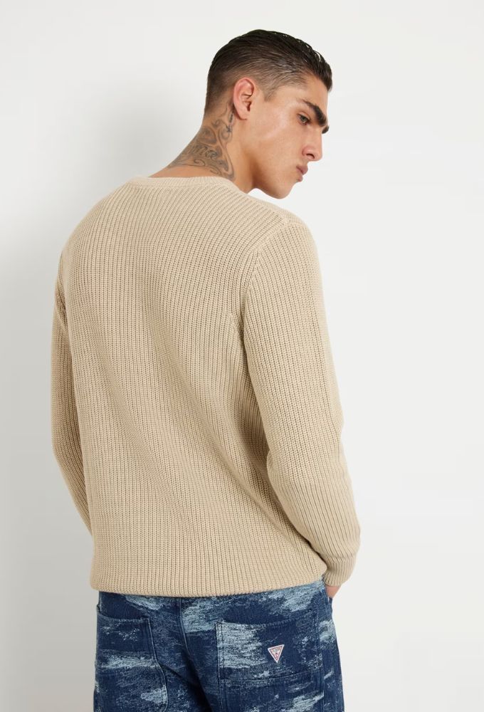 Guess Ανδρικό Πλεκτό Ριμπ Πουλόβερ Μπεζ - Image 2