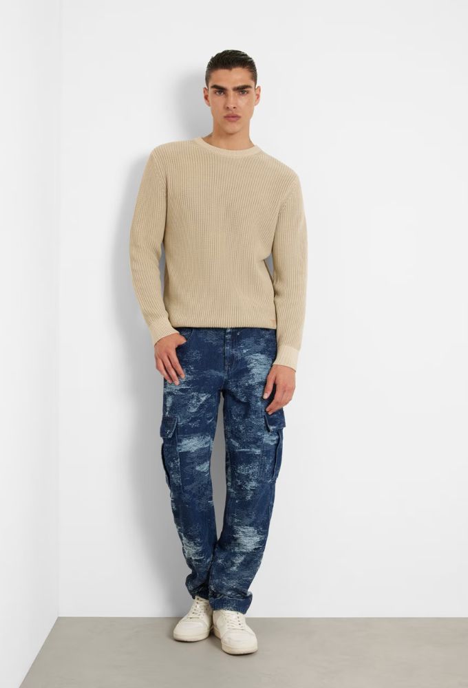 Guess Ανδρικό Πλεκτό Ριμπ Πουλόβερ Μπεζ - Image 3