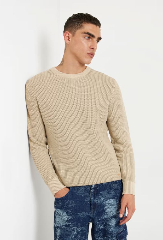 Guess Ανδρικό Πλεκτό Ριμπ Πουλόβερ Μπεζ