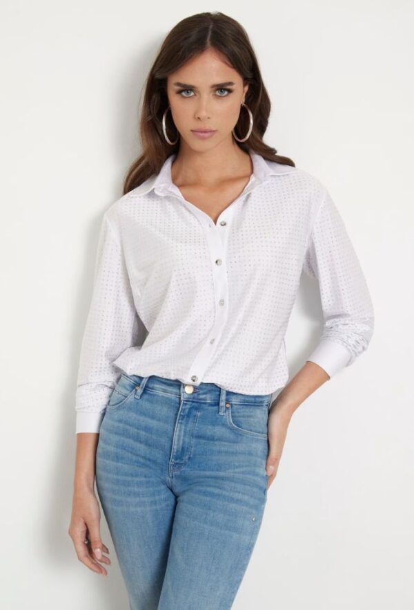 Guess Πουκάμισο με Στρας Αll Οver Λευκό