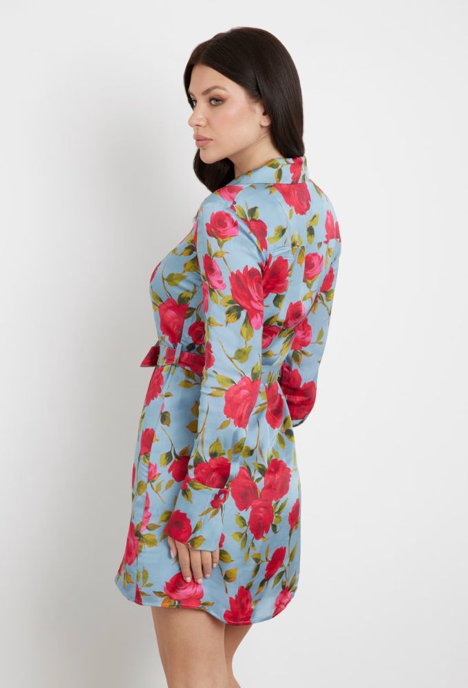 Guess Μίνι Φόρεμα Γαλάζιο με Floral Tύπωμα - Image 2