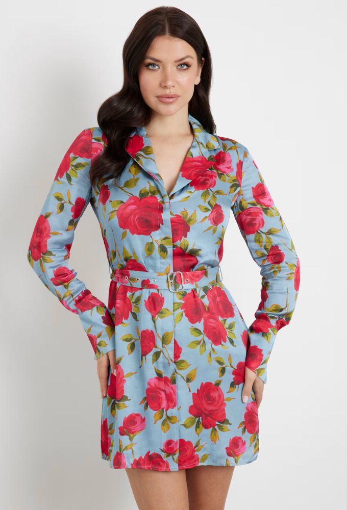 Guess Μίνι Φόρεμα Γαλάζιο με Floral Tύπωμα