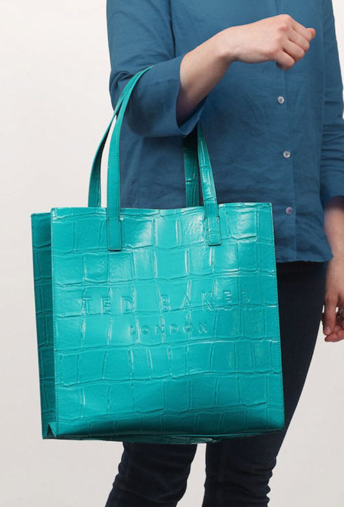 Ted Baker Croccon Γυναικεία Τσάντα Ώμου Shopper Πετρόλ - Image 2