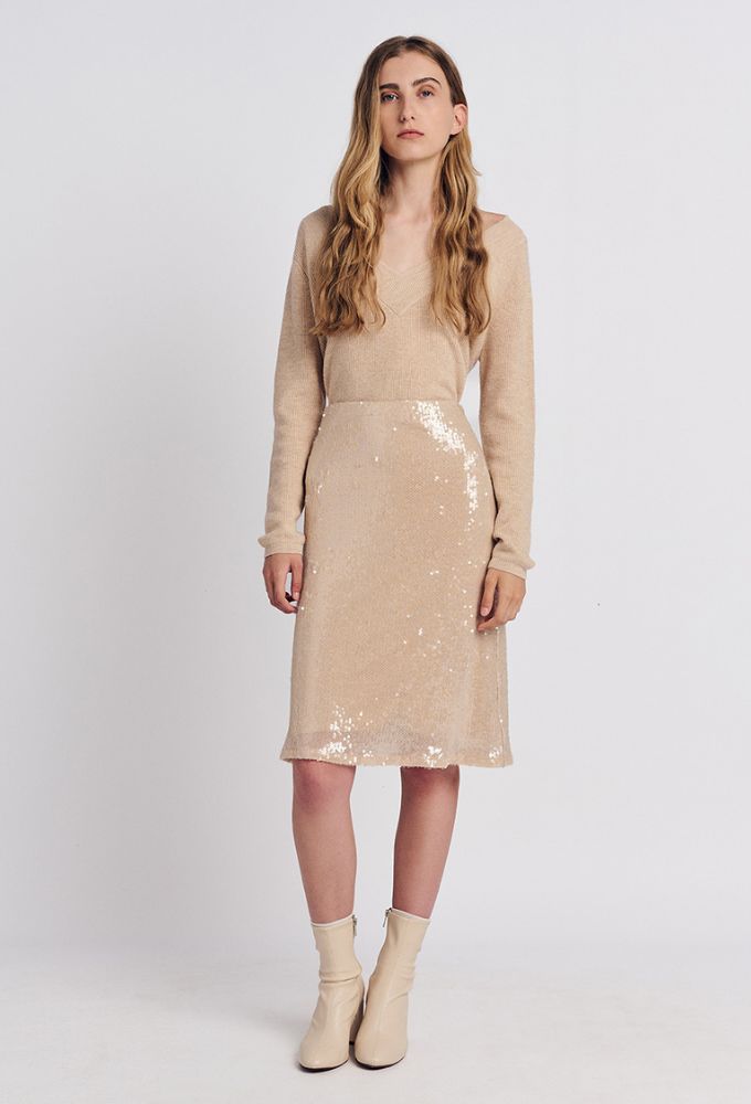 Forel Φούστα με Παγιέτα Pencil Ιβουάρ - Image 3