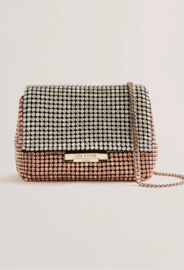 Ted Baker Gliters Crystal Mini Crossbody Τσαντάκι Ροζ Χρυσό/Ασημί
