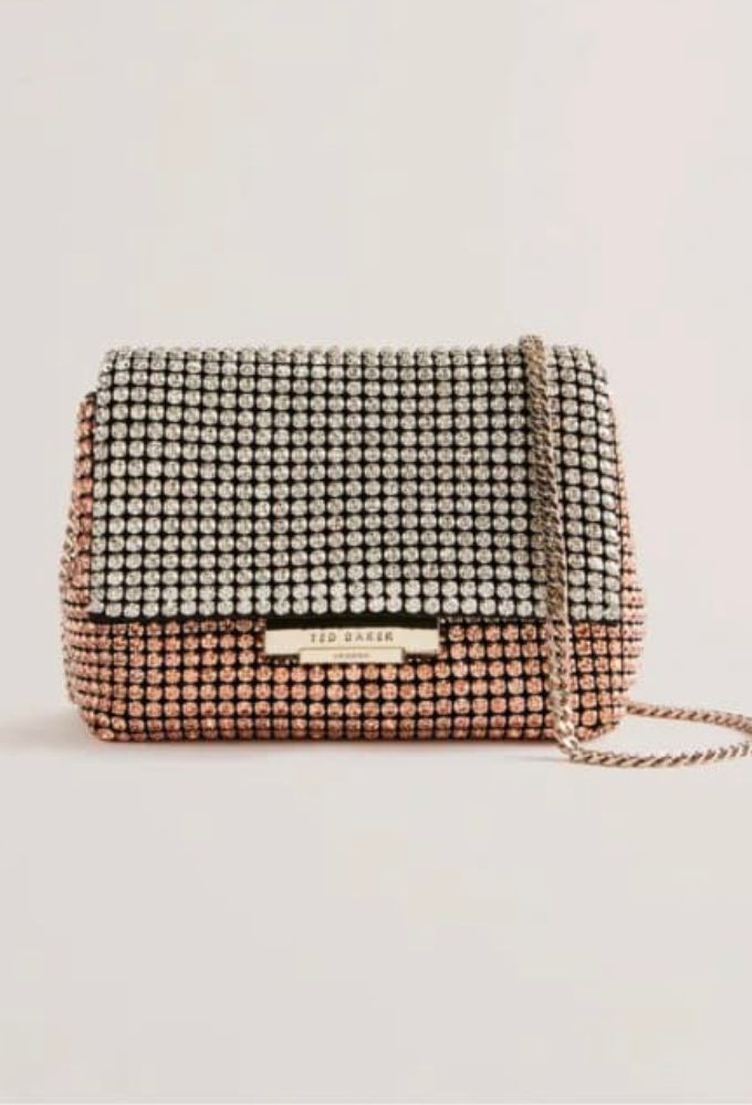 Ted Baker Gliters Crystal Mini Crossbody Τσαντάκι Ροζ Χρυσό/Ασημί