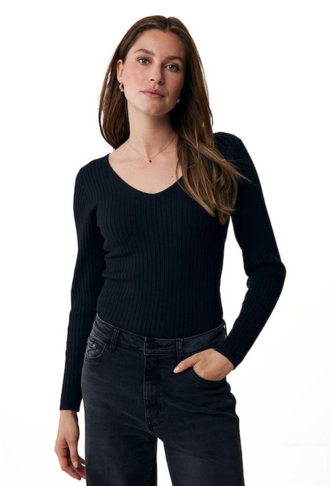 Mexx Γυναικεία Μπλούζα Ριμπ Μαύρη