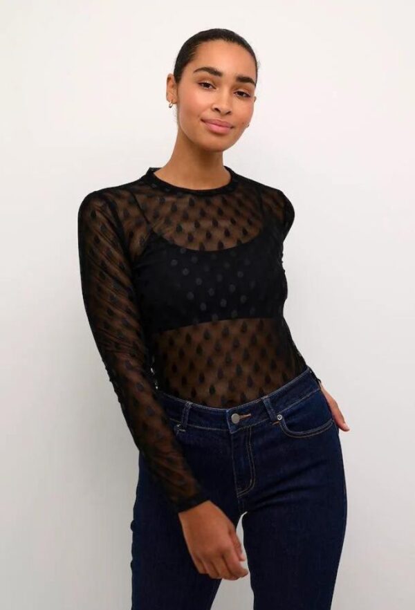 Kaffe Γυναικεία Μπλούζα KAmina Ημιδιάφανη Slim Fit Μαύρη