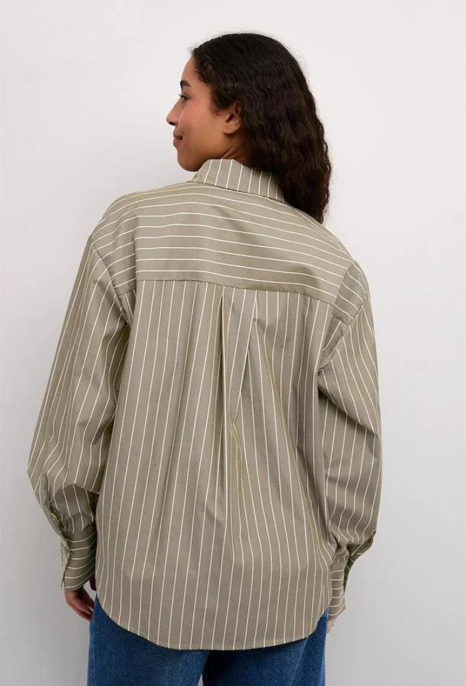 Kaffe KAjerrie Γυναικείο Πουκάμισο Γκρί Μελανζέ με Ρίγες Άσπρες - Image 2