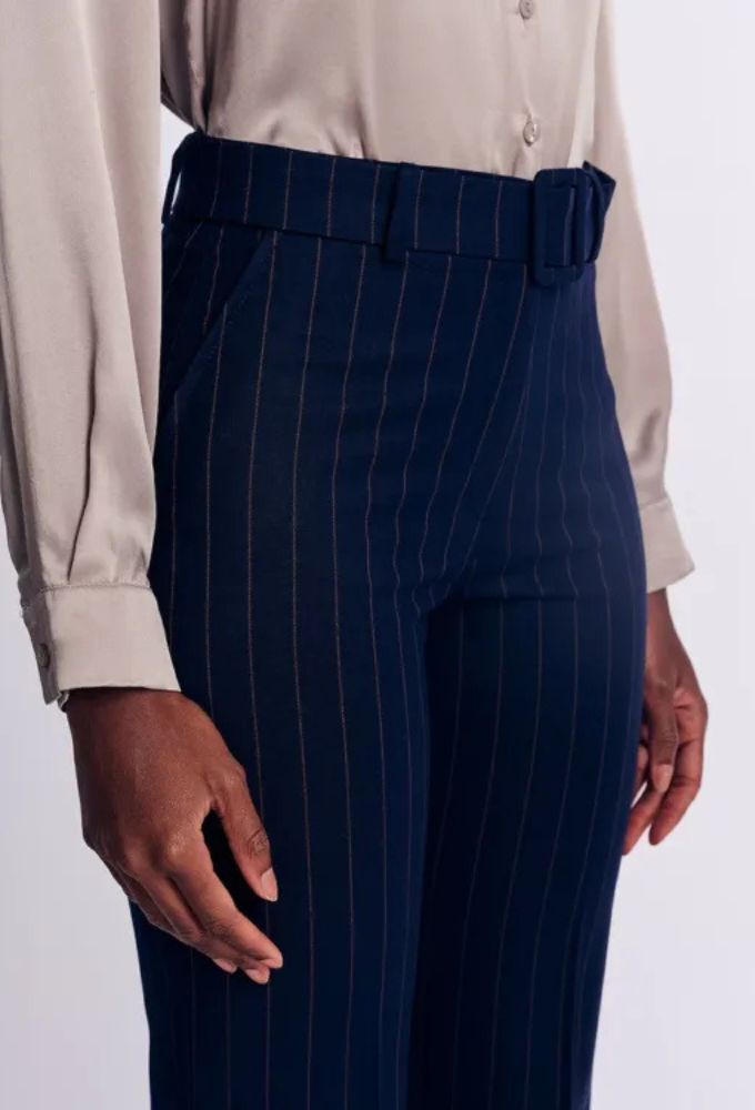 FOREL Γυναικείο Παντελόνι Ριγέ σε Ίσια Γραμμή Μπλέ - Image 2