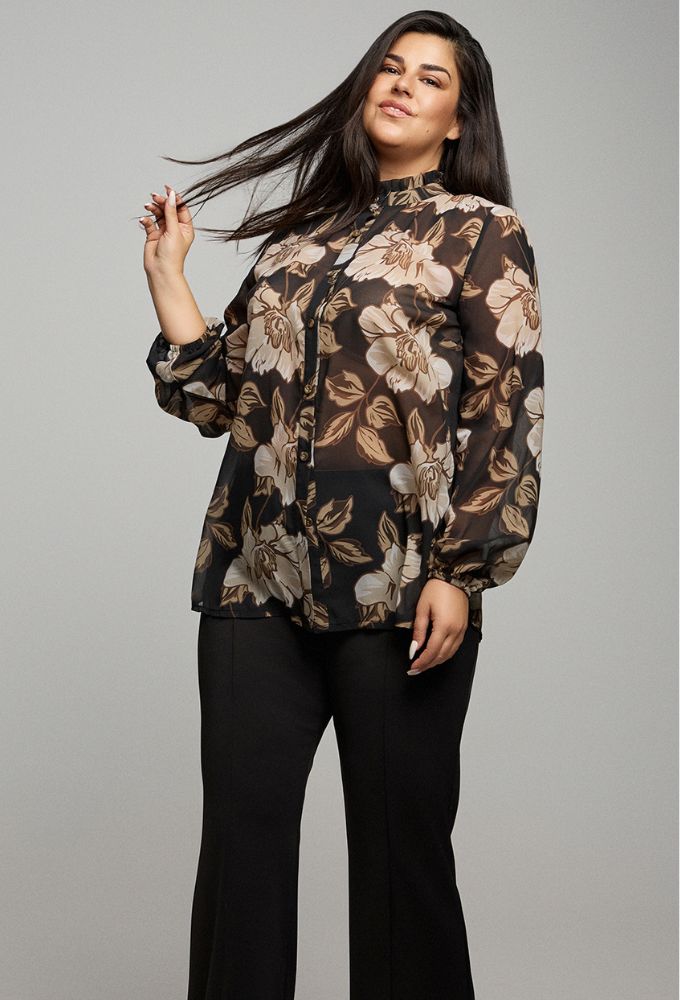 Just Perfect Plus Size Πουκάμισο Floral Μαύρο/Μπεζ - Image 4
