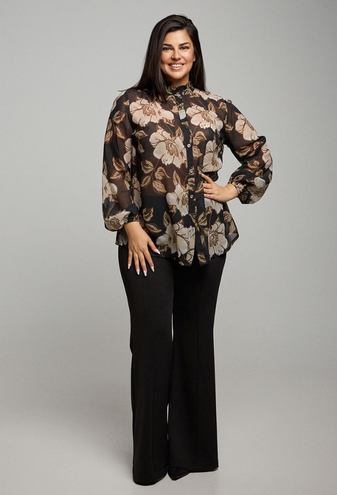Just Perfect Plus Size Πουκάμισο Floral Μαύρο/Μπεζ - Image 2