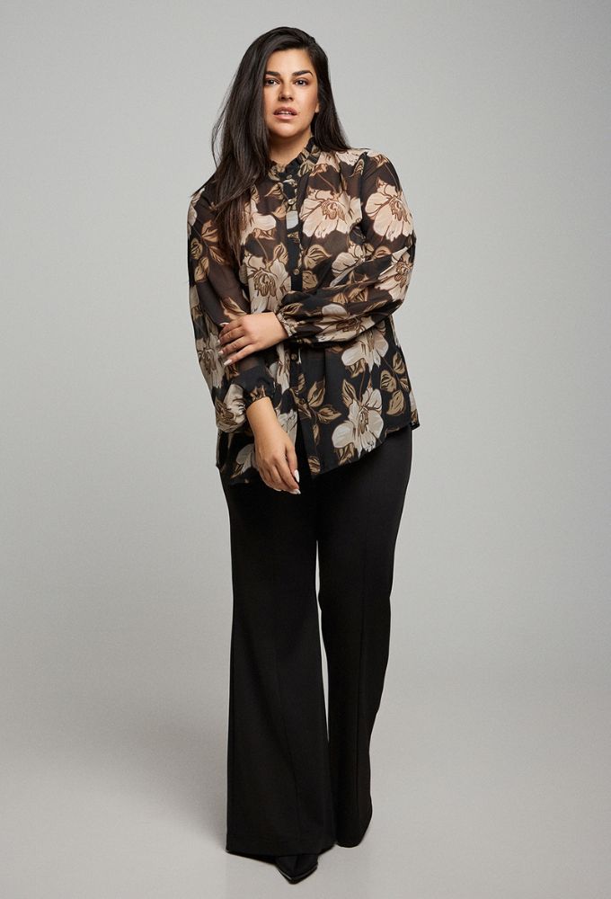 Just Perfect Plus Size Πουκάμισο Floral Μαύρο/Μπεζ - Image 3