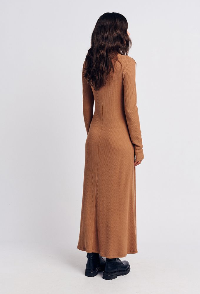 Forel Φόρεμα με Πλέξη Ριπ Καμηλό - Image 2