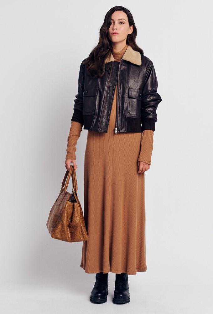 Forel Φόρεμα με Πλέξη Ριπ Καμηλό - Image 3