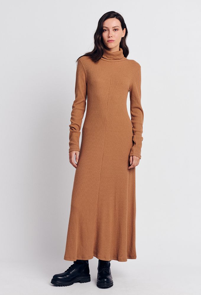 Forel Φόρεμα με Πλέξη Ριπ Καμηλό